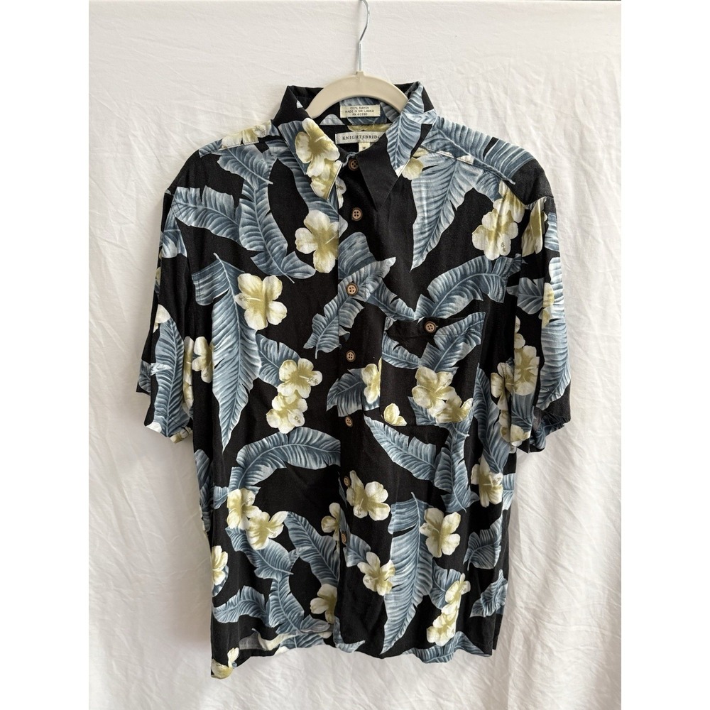 Knightsbridge Men's Black Floral Short Sleeve Button-Up Shirt M